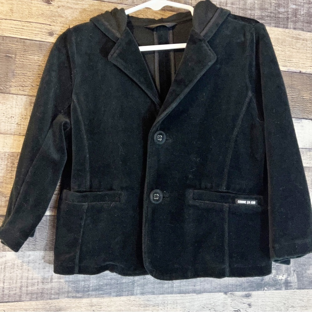 Comme Ca Ism Black Velvet Hooded Blazer Jacket‎